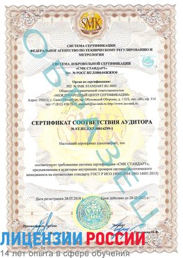 Образец сертификата соответствия аудитора №ST.RU.EXP.00014299-1 Шахты Сертификат ISO 14001
